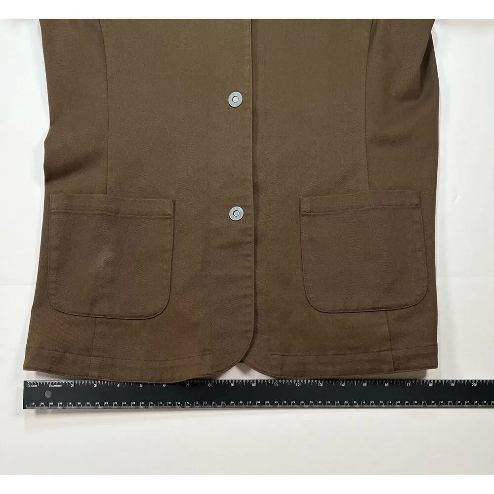Eileen Fisher Brown Metal Snap Mandarin Collar Blazer Jacket Front Size Small
